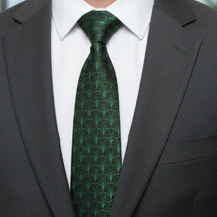 Cravate Motif Art Déco Noir et Vert Émeraude