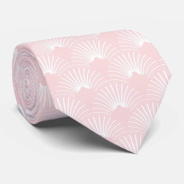 Cravate Motif Art déco rose et blanc (Roulé)