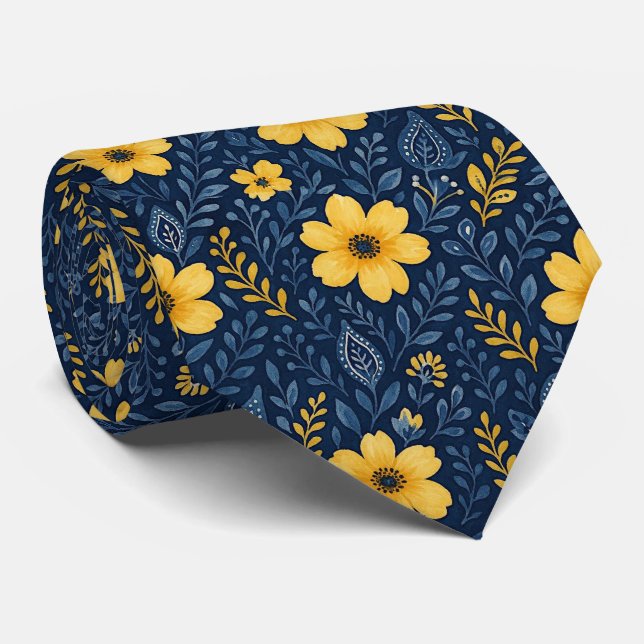 Cravate Motif artistique floral méditerranéen ethnique et  (Roulé)