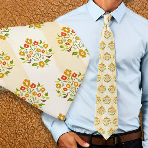 Cravate Motif Astor orange floral peint à la main