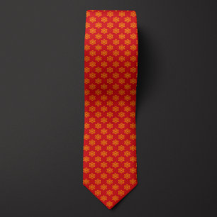Cravate Motif Atom rouge et jaune
