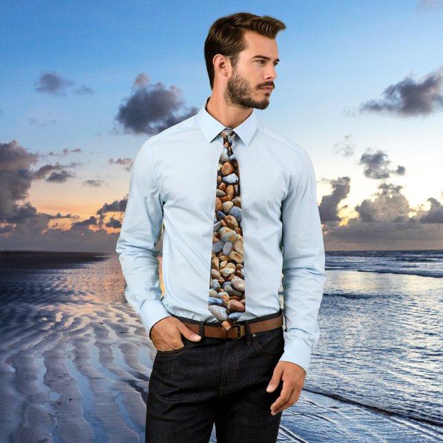 Cravate Motif Beach Pebbles (A modern tie featuring a beach pebbles pattern design. Natural colors and style)