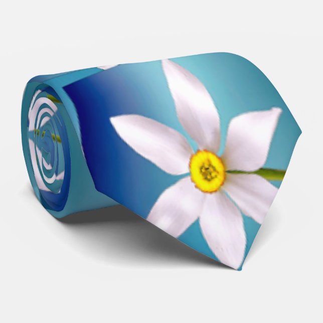 Cravate Motif blanc Narcissus (Roulé)