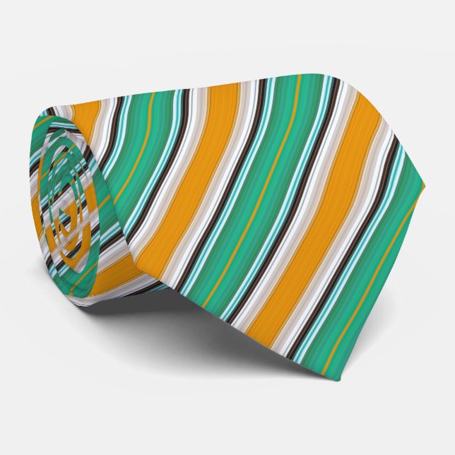 Cravate Motif blanc vert orange rayé (Roulé)