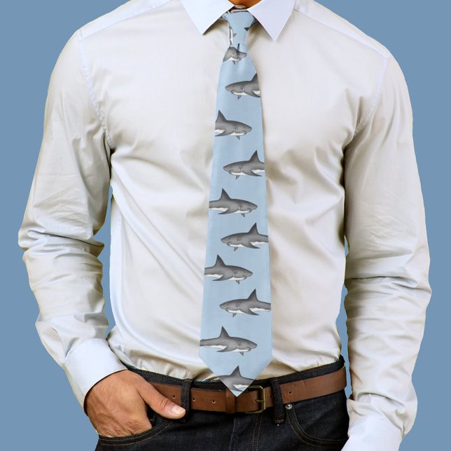 Cravate Motif bleu Aquarelle requins (Men's Shark Pattern Tie)