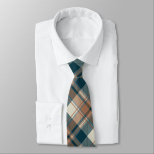 Cravate Motif bleu Indigo et Brown tartan Plaid