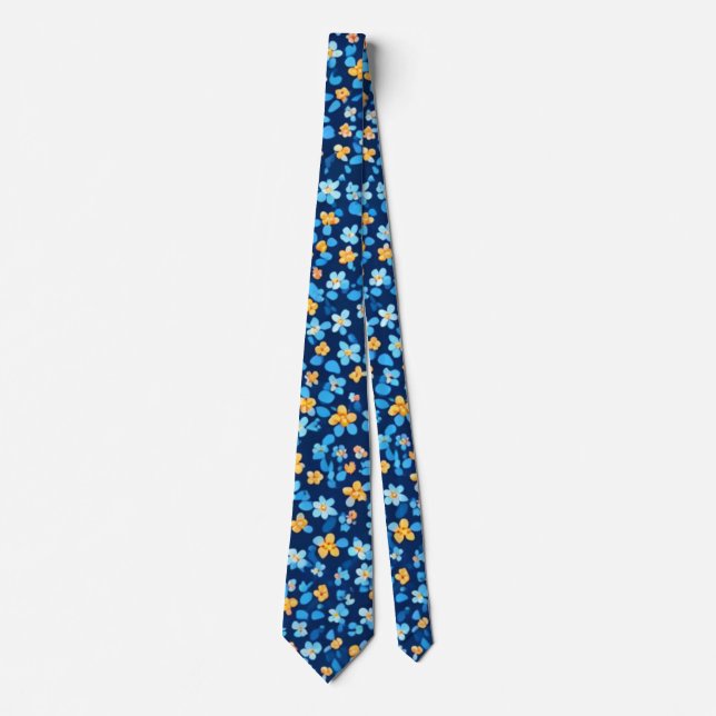 Cravate Motif Blue Little Flowers (Devant)