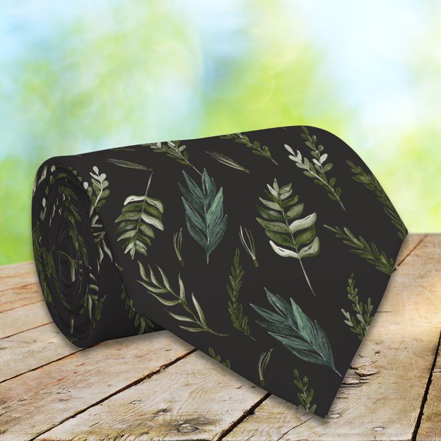 Cravate Motif botanique Feuille vert (In situ)
