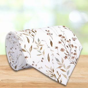 Cravate Motif botanique floral de fleurs brunes élégantes