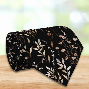 Cravate Motif botanique floral de fleurs brunes élégantes