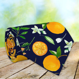 Cravate Motif botanique floral d'été aux agrumes orange