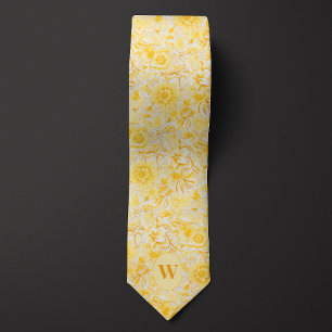Cravate Motif botanique jaune crème à beurre