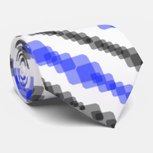 Cravate Motif carré bleu et noir superposé sur fond blanc