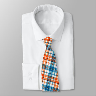 Cravate Motif carreaux tartan bleu orange blanc 