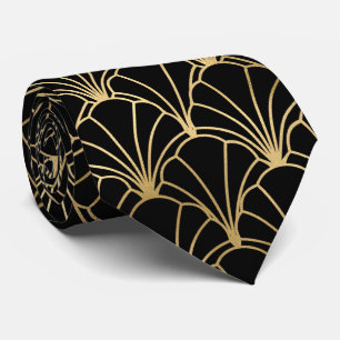 Cravate motif carrelé d'art déco noir or