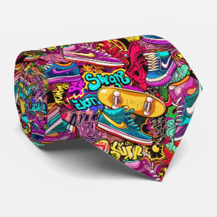 Cravate Motif carrelé de graffiti de bande dessinée cool 