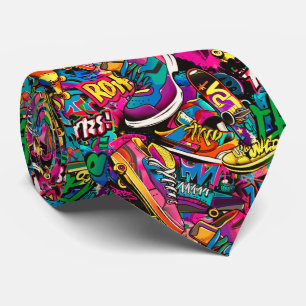 Cravate Motif carrelé de graffiti de bande dessinée cool 