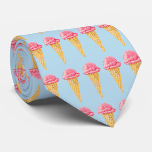 Cravate Motif carrelé par cornet de crème glacée de fraise