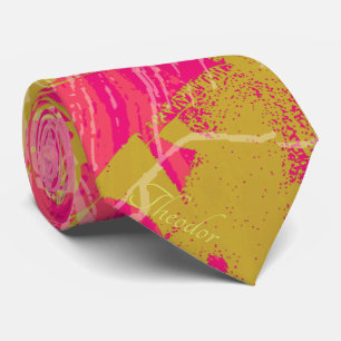 Cravate Motif Chic Gold Butterfly Fuchsia