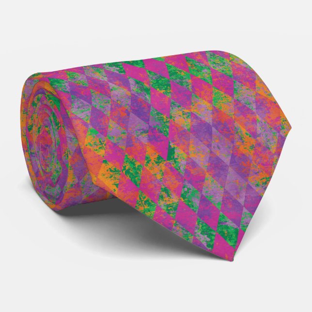 Cravate Motif chic Mardi Gras Purple Gold Harlequin (Roulé)