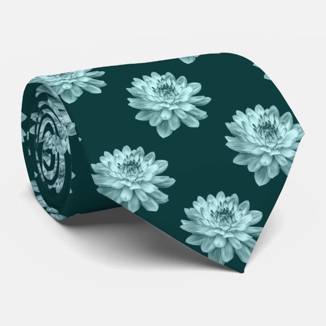 Cravate Motif Chrysanthemum - Vert foncé (Roulé)