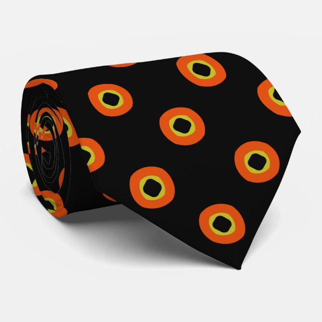 Cravate Motif circulaire orange noir vert (Roulé)