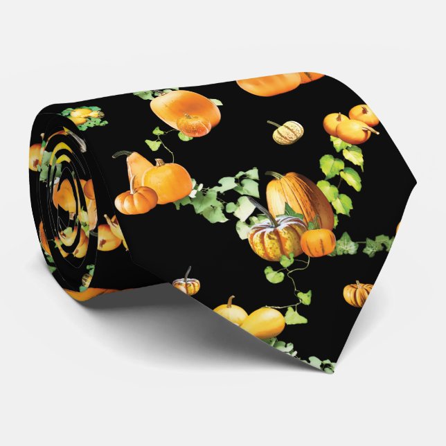 Cravate Motif Citrouille noir et orange de Whimsical (Roulé)