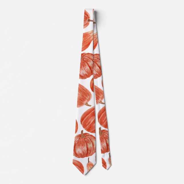 Cravate Motif Citrouille orange aquarelle   (Devant)