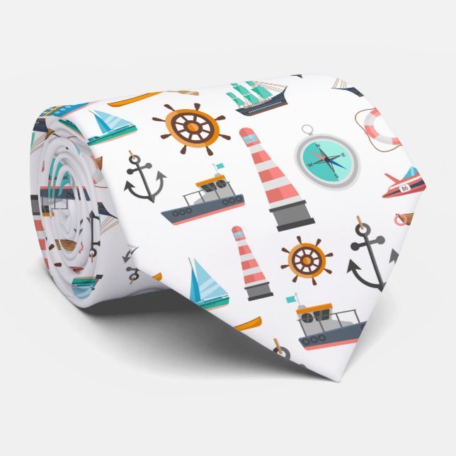 Cravate Motif coloré à thème nautique (Roulé)