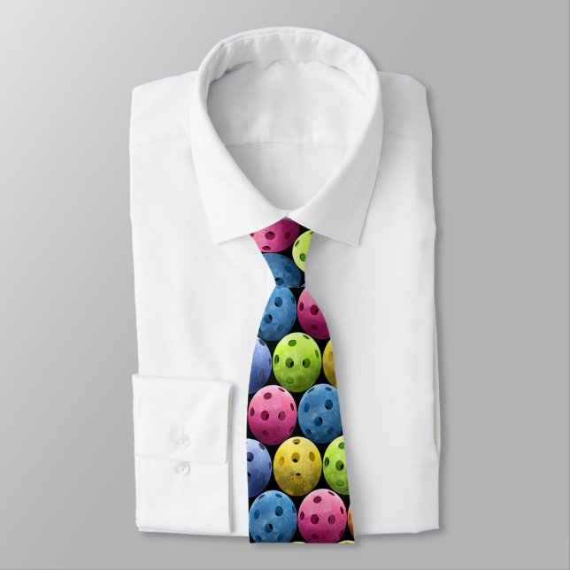 Cravate Motif coloré de Pickleball (Attaché)