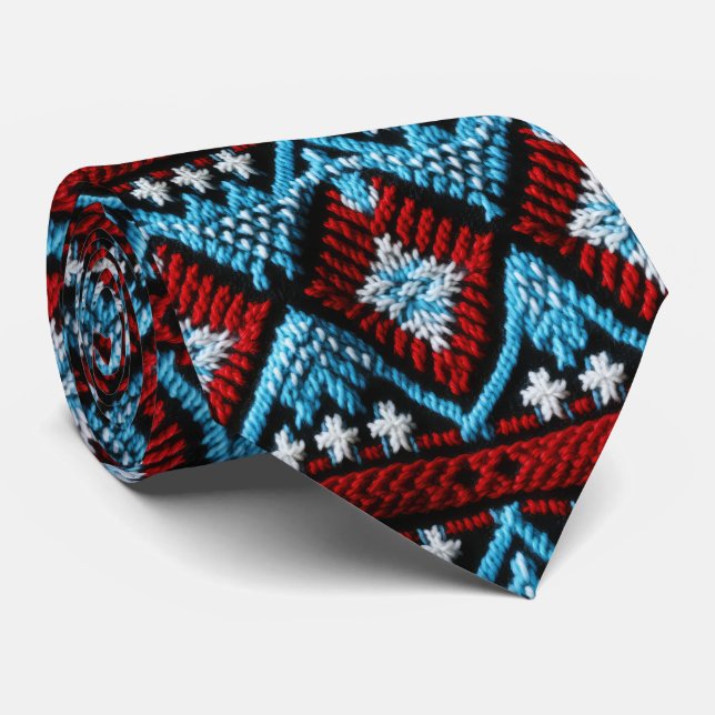 Cravate motif cool broderie occidentale carrelée (Roulé)