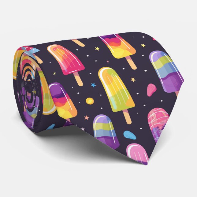 Cravate motif cool carrelé crème glacée (Roulé)