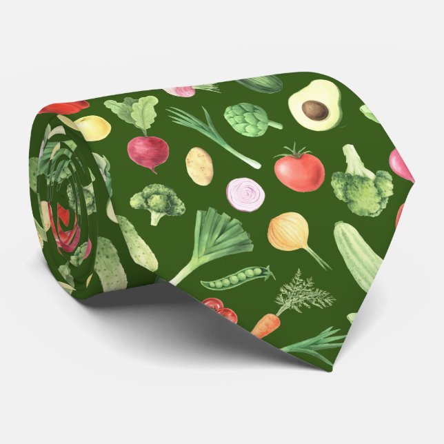 Cravate motif cool carrelé de légumes mélangés (Roulé)