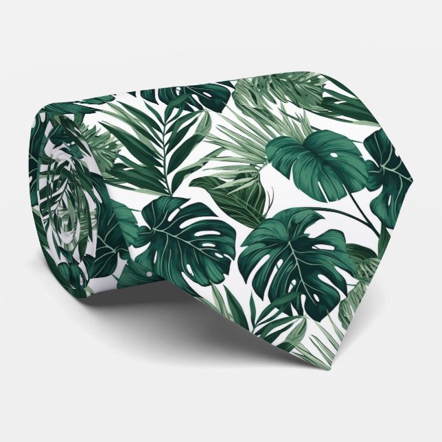 Cravate motif cool carrelé en feuilles tropicales (Roulé)