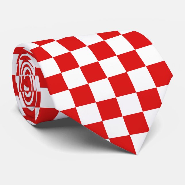 Cravate motif cool rouge blanc chèque carrelé (Roulé)