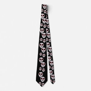 Cravate Motif Crâne de Sucre Halloween Noir