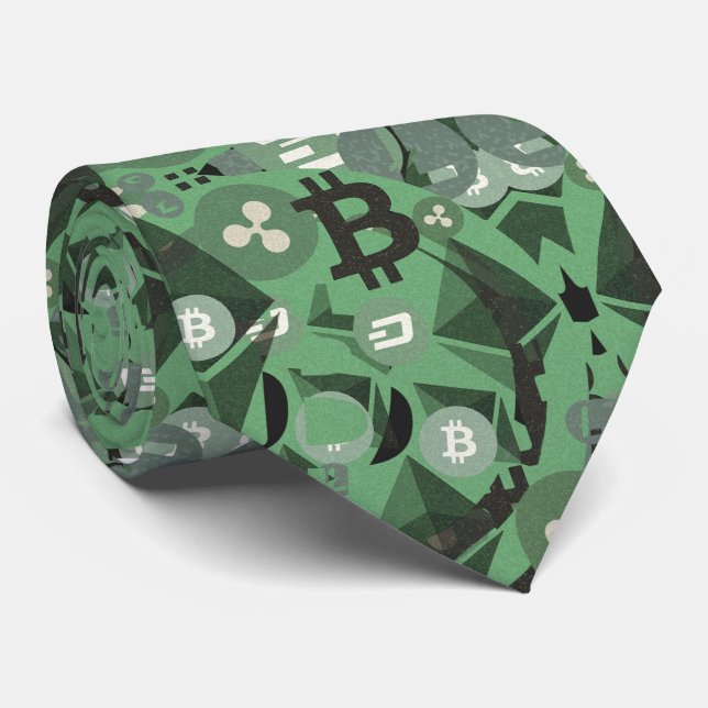 Cravate Motif Cryptodevises Money Green (Roulé)