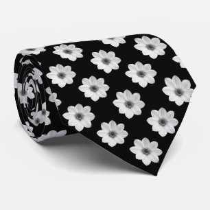 Cravate Motif Dahlia - Noir et Blanc