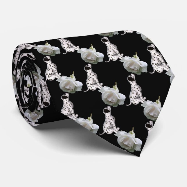 Cravate Motif Dalmatien de rose blanche (Roulé)