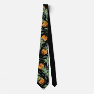 Cravate Motif d'ananas tropical sur noir