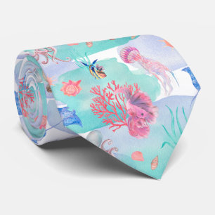 Cravate Motif d'animaux marins à l'aquarelle