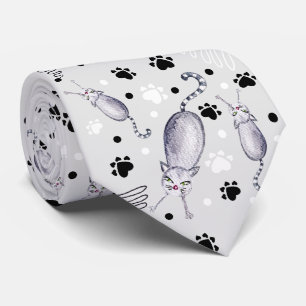 Cravate Motif D'Aquarelle Chats Et Pâtes
