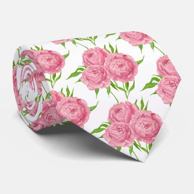 Cravate Motif d'aquarelle du bouquet de pivoine (Roulé)