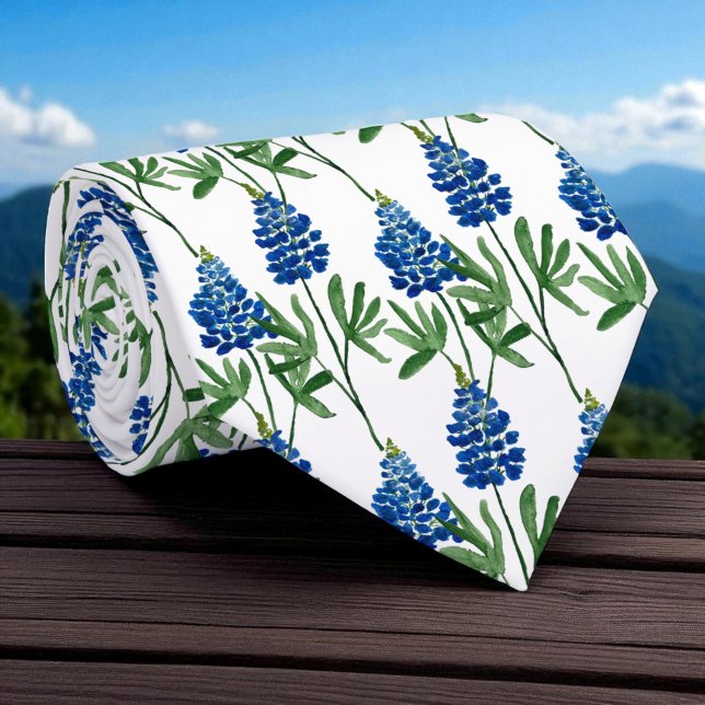 Cravate Motif d'aquarelle Fleur sauvage Bluebonnet Texas (Créateur téléchargé)