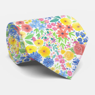 Cravate motif d'aquarelle florale