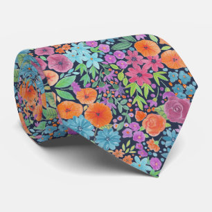 Cravate motif d'aquarelle florale
