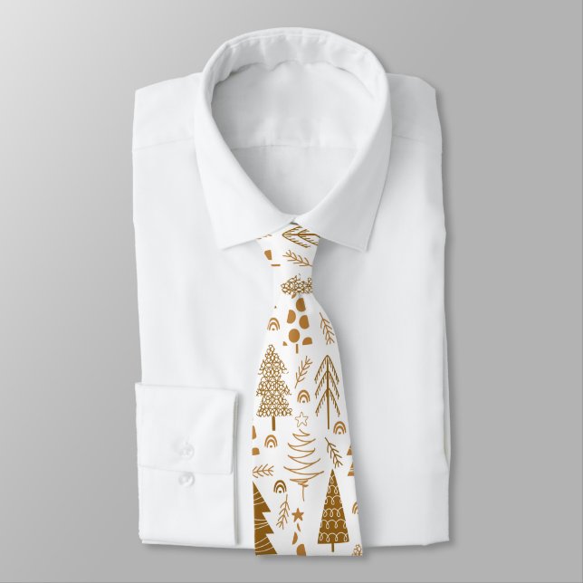 Cravate Motif d'arbre de Noël d'or moderne (Attaché)