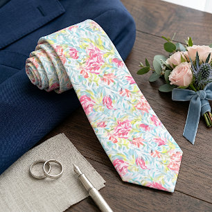 Cravate Motif d'art bleu aqua clair rose lime vert