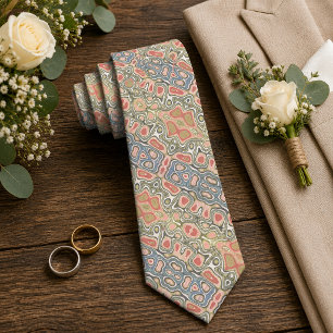 Cravate Motif d'art bohème pastel corail rose vert bleu