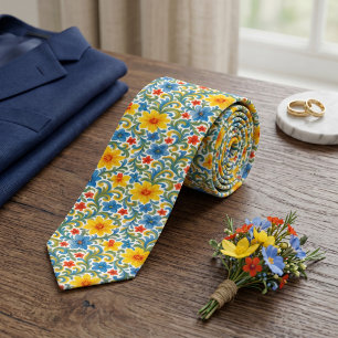 Cravate Motif d'art floral aux feuilles colorées sicilien 
